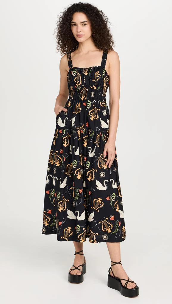 Kitri Isobel Black Cygnus and Lyra Print Midi Dress 1