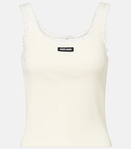 miu miu メッシュ　タンクトップ　キャミソール Miu Miu Lace-trimmed cotton tank top - Lingerie - Free Shipping