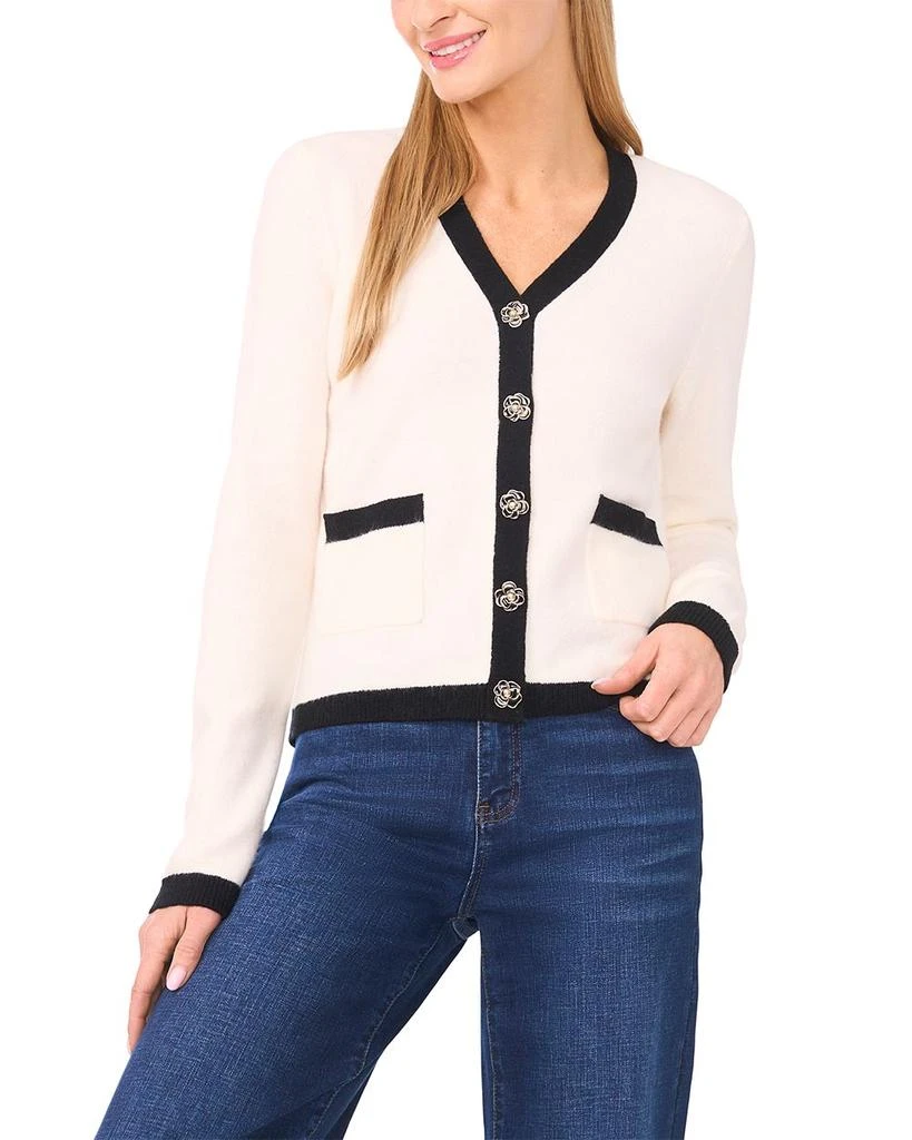 CeCe Flower Button V Neck Cardigan Sweater 1