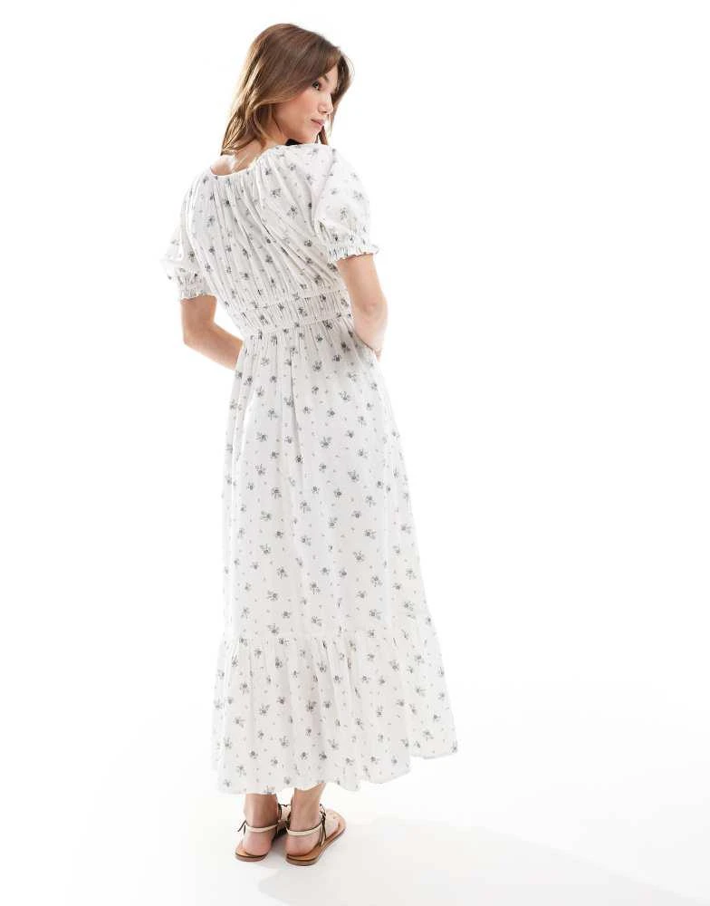 New Look New Look milkmaid midi dress in white ditsy floral 4