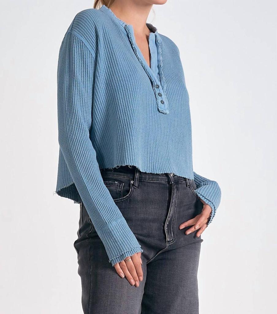 Elan Waffle Henley Top In Blue