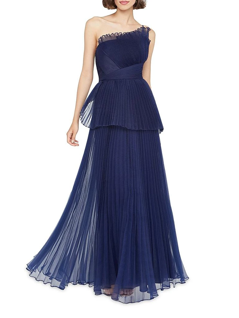 Theia Delphine Pleated One-Shoulder Organza Gown 2