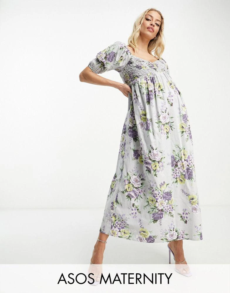 Shop ASOS DESIGN Maternity cotton shirred midi dress in floral print on  Sale at BeyondStyle  Get 50% Off ASOS DESIGN Maternity cotton shirred midi  dress in floral print with Limited-Time Flash