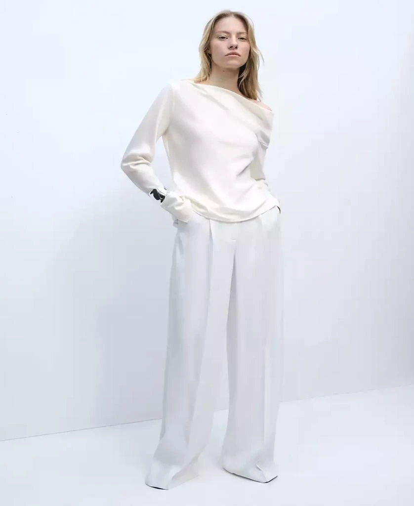 Mango Women's Draped Neck Satin Blouse 2