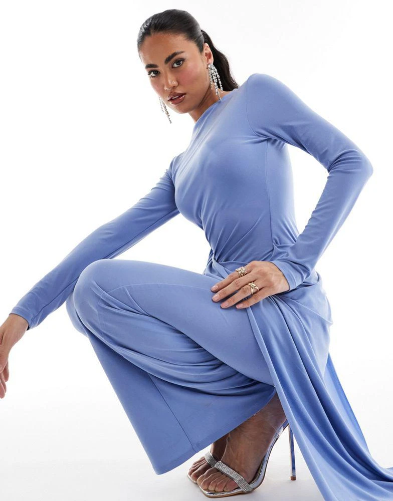ASOS ASOS DESIGN long sleeve drape detail maxi dress in dusty blue - Dresses  & Skirts - BeyondStyle
