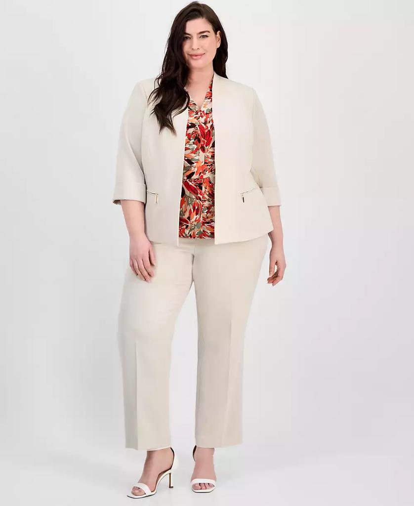 Kasper Plus Size Zip-Pocket Cuffed 3/4-Sleeve Blazer