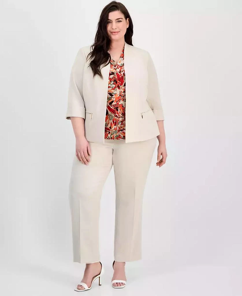 Kasper Plus Size Zip-Pocket Cuffed 3/4-Sleeve Blazer 2