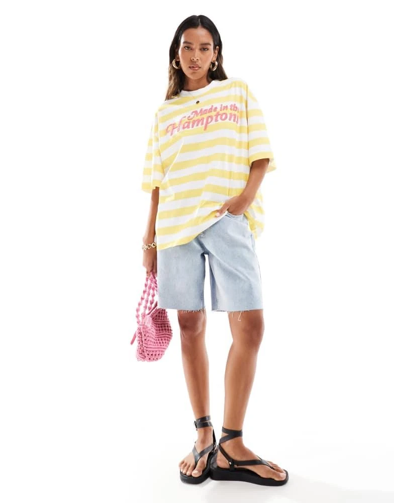 ASOS ASOS DESIGN oversized t-shirt with hamptons graphic in yellow stripe 2