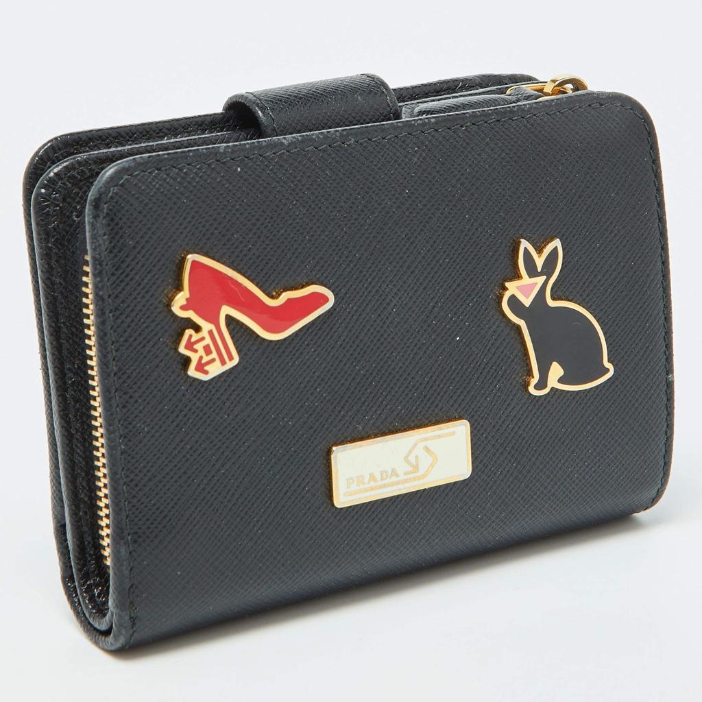 Prada Prada Black Saffiano Leather Rabbit Charm Embellished
