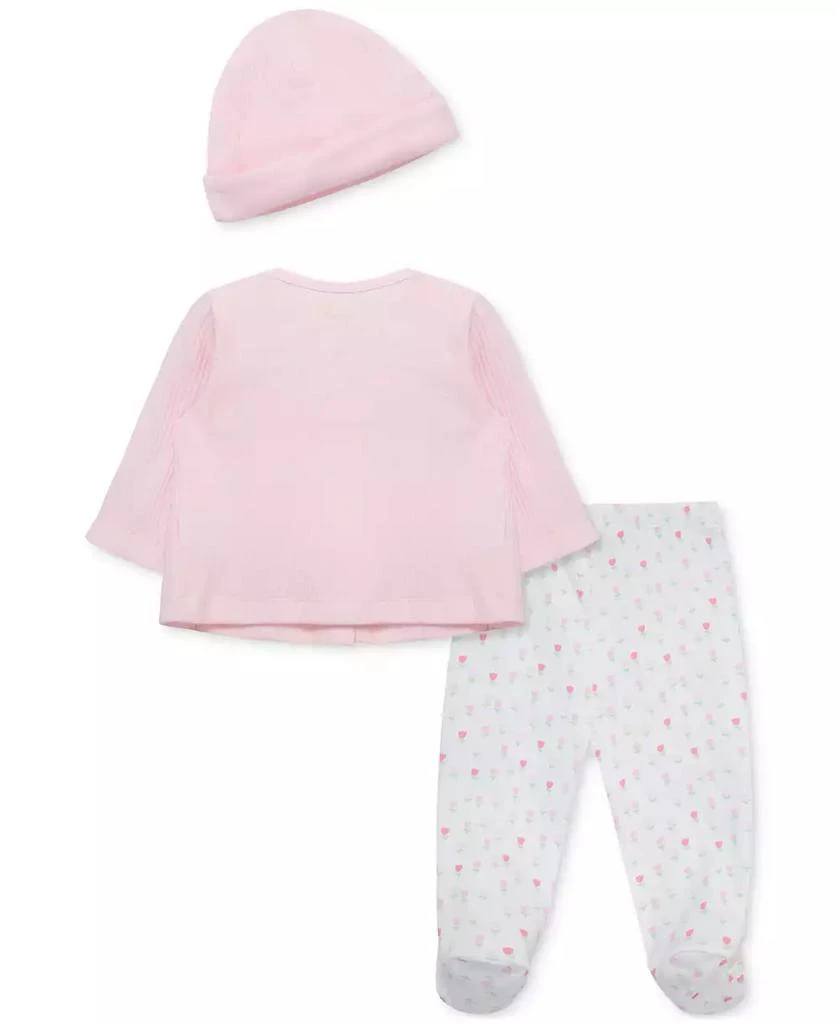 Little Me Baby Girls Tulips Cotton Cardigan, Hat & Footed Pants, 3 Piece Set 2