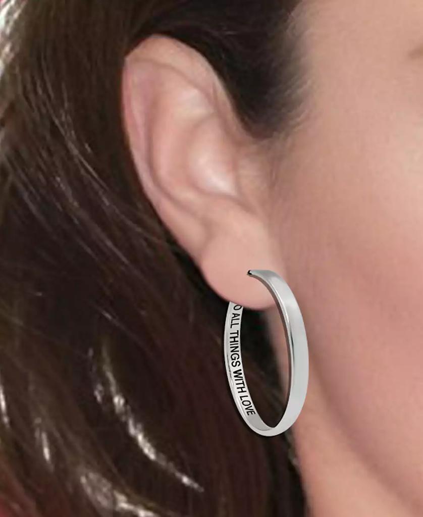 Essentials And Now This Polished "Do All Things With Love" Message C-Hoop Earring in Silver Plate