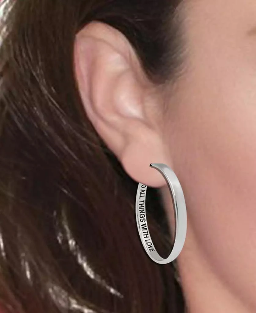 Essentials And Now This Polished "Do All Things With Love" Message C-Hoop Earring in Silver Plate 2