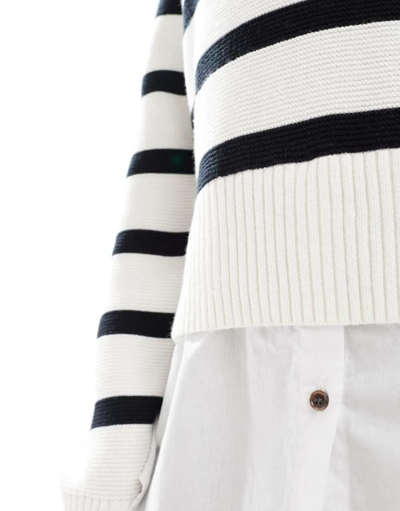 French Connection French Connection 2 in 1 funnel neck jumper with shirt underlay in white and black stripe 4