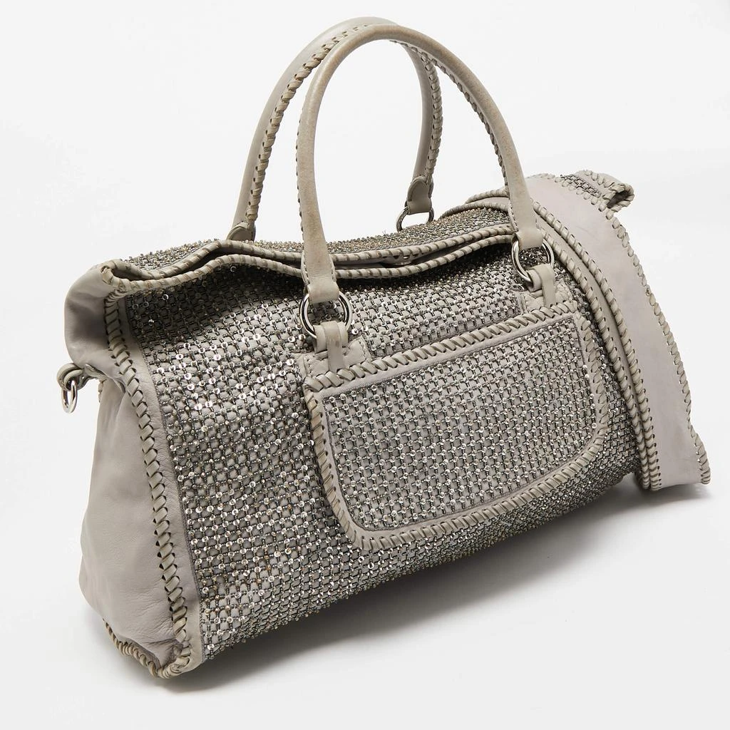 Valentino Valentino Grey Leather, Beads and Sequins Embellished Satchel 3