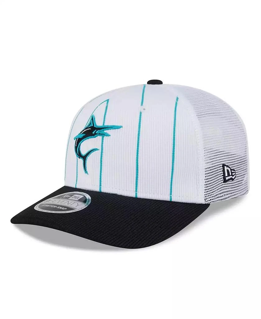 New Era Men's White/Black Miami Marlins 2025 Batting Practice 9SEVENTY Stretch-Snap Trucker Hat 1
