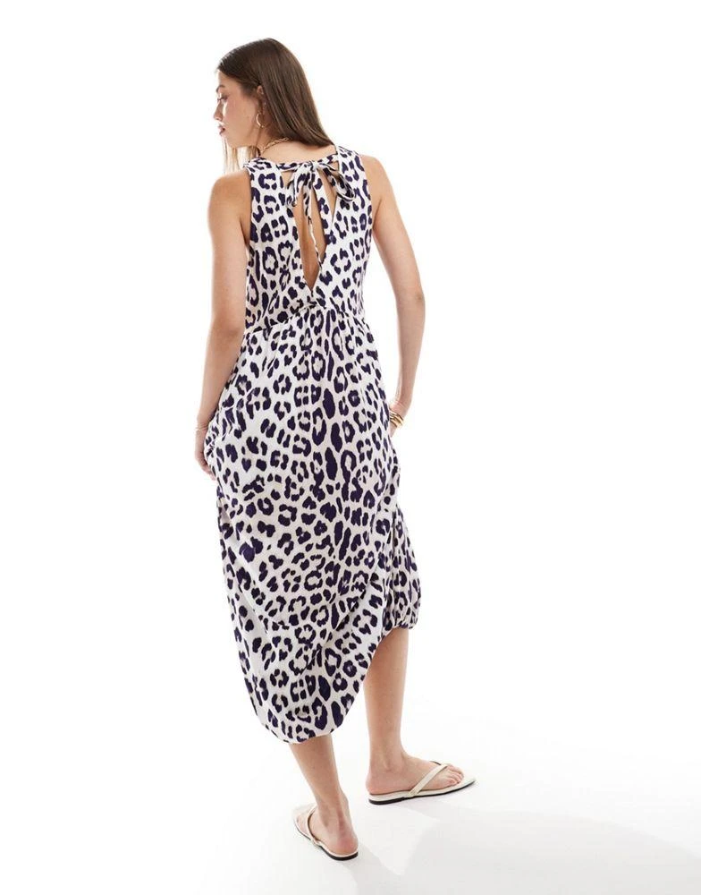 ASOS ASOS DESIGN puff ball midi smock dress with v-neck in leopard print 4