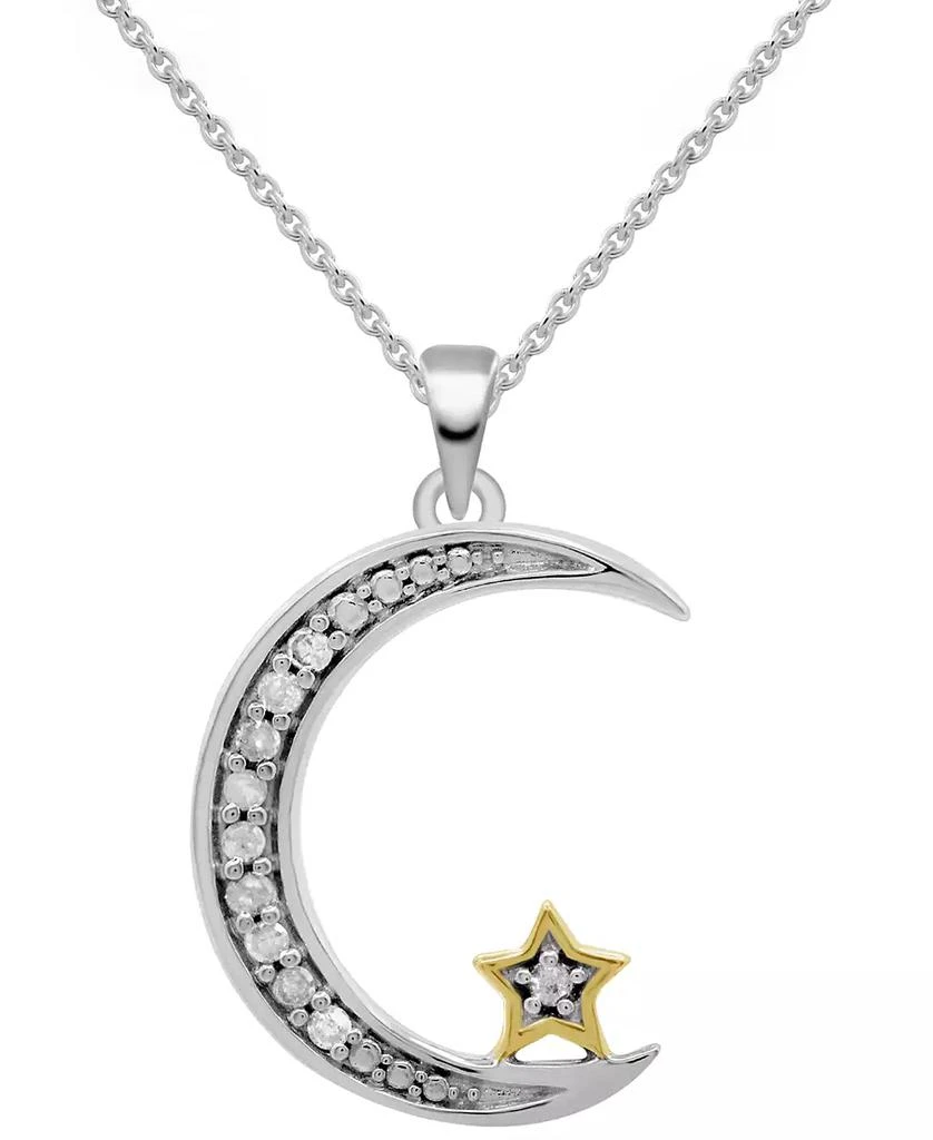 Macy's Diamond Moon & Star 18" Pendant Necklace (1/10 ct. t.w.) in Sterling Silver & 14k Gold-Plate 1