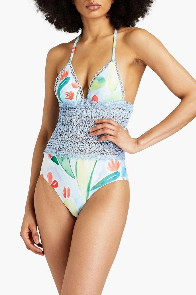 Charo Ruiz Ibiza Gwen crocheted lace-paneled printed halterneck swimsuit 2