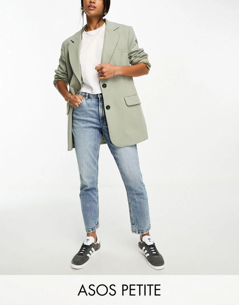 ASOS ASOS DESIGN Petite slim fit comfort mom jeans in mid blue 1