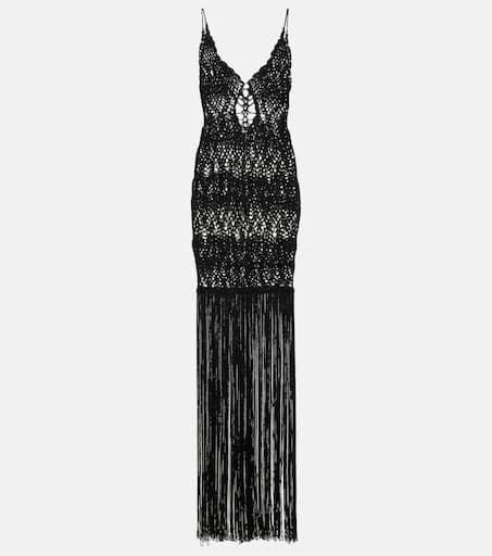 Costarellos Fringed crochet maxi dress 1