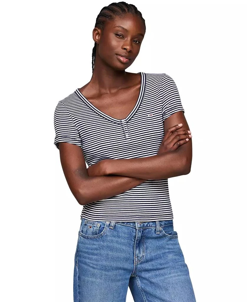 Tommy Jeans Women's  Striped Slim-Fit Henley Top 1