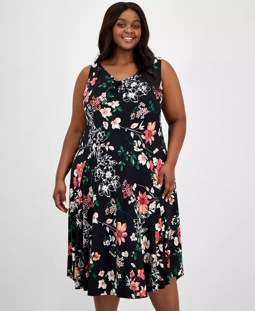 Robbie Bee Plus Size Printed Cowl-Neck Midi Dress
