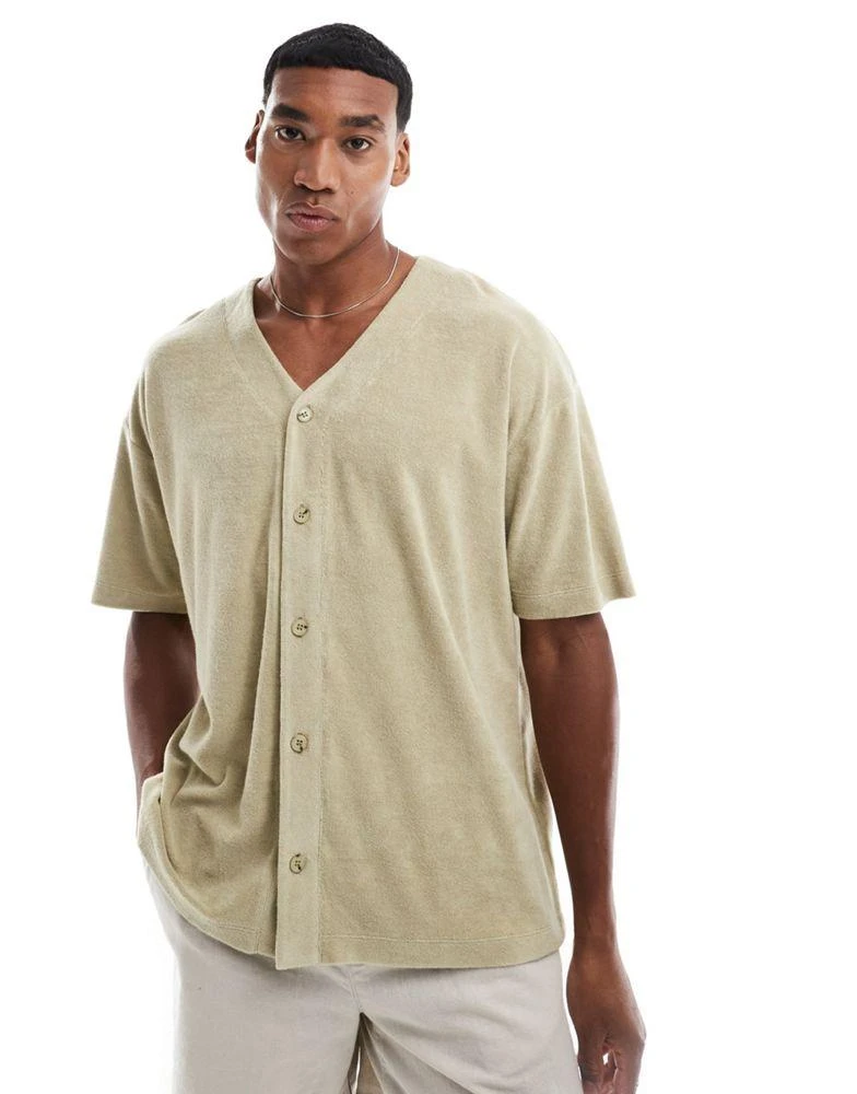 ASOS ASOS DESIGN oversized baseball shirt in green towelling 1