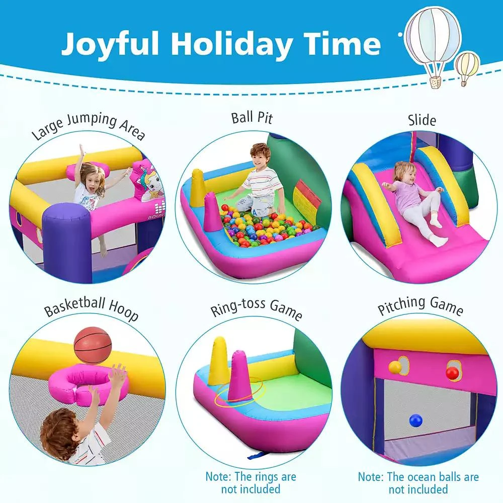 Costway Inflatable Bounce House Kids 6-in-1 Jumping Castle with Slide Ball Pit with 480W Blower 6