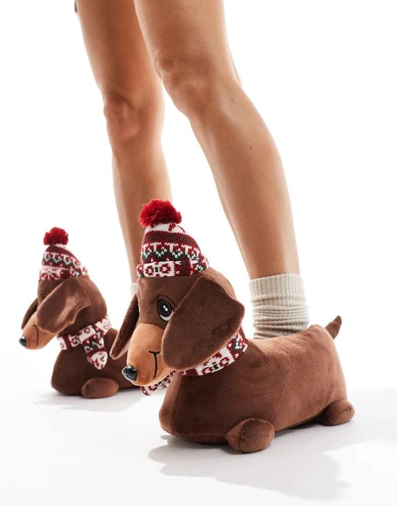 ASOS ASOS DESIGN Zizzle sausage dog slippers in brown 2