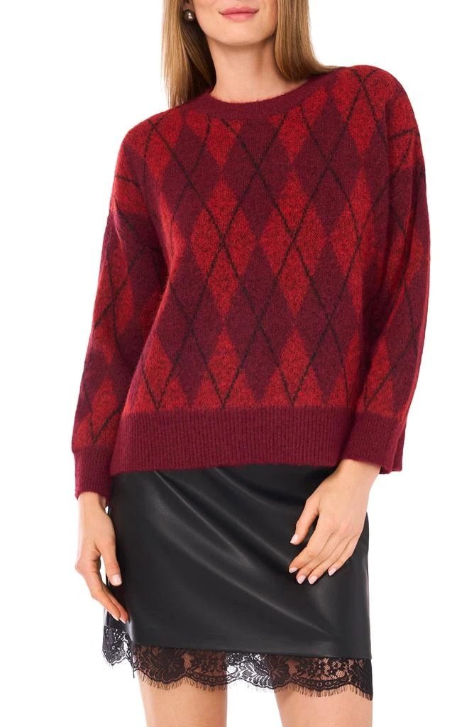 Vince Camuto Argyle Eyelash Jacquard Crewneck Sweater