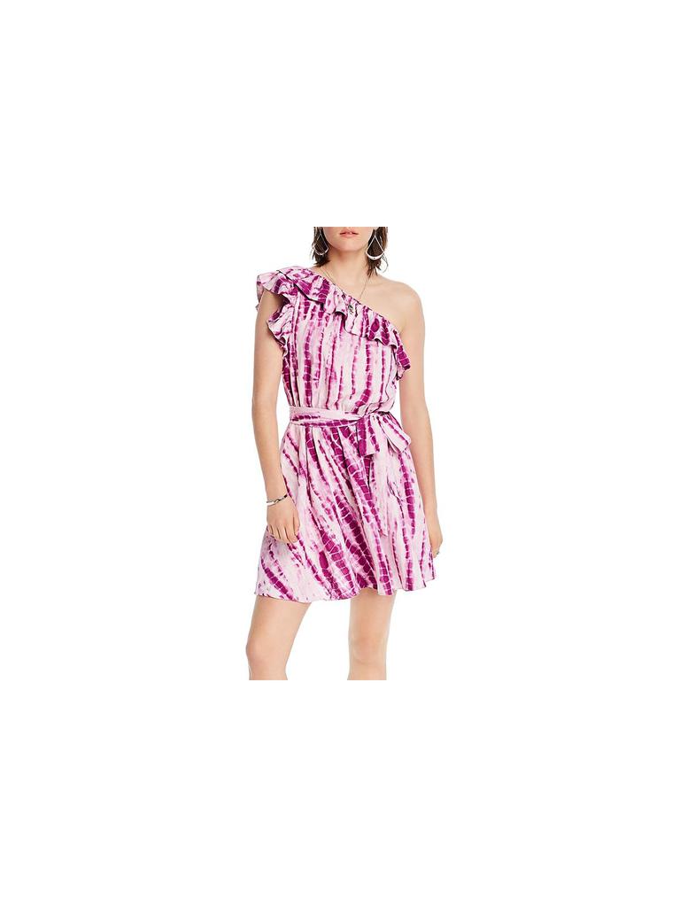 LINI Womens Ruffled Tie-Dye Mini Dress