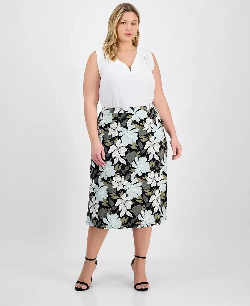 Kasper Plus Size Floral-Print Pull-On Midi Skirt 1