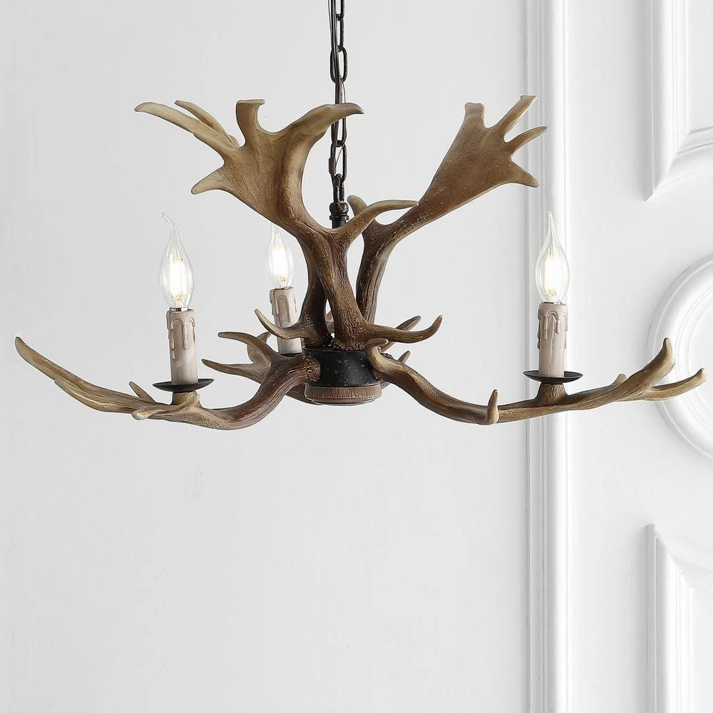 JONATHAN Y Eldora 27" Adjustable Resin Antler 3-Light LED Chandelier 3