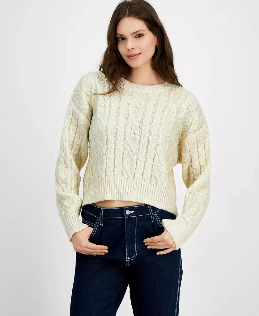 Hooked Up by IOT Juniors' Shine Cable-Knit Crewneck Sweater 1