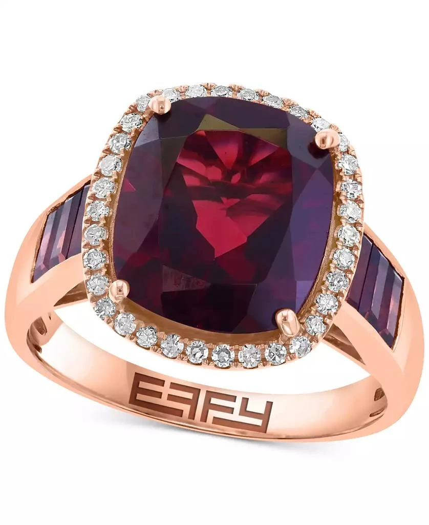 Effy EFFY® Garnet (7 ct. t.w.) & Diamond (1/6 ct. t.w.) Halo Ring in 14k Rose Gold 1