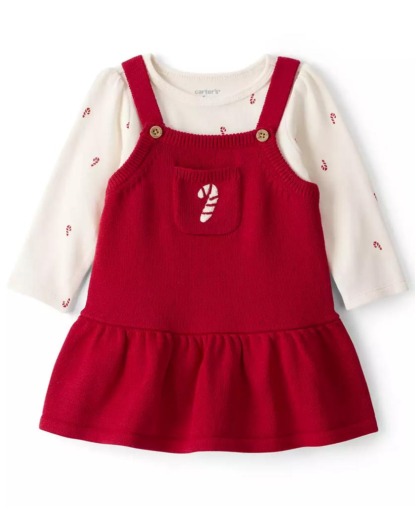 Carter's Baby Girls 2-Piece Candy Cane Print Long-Sleeve Bodysuit & Dress Set