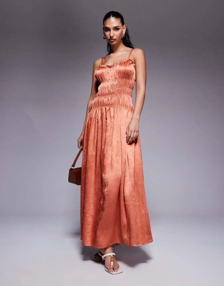 ASOS ASOS DESIGN crushed satin smocked bodice maxi dress in copper 1