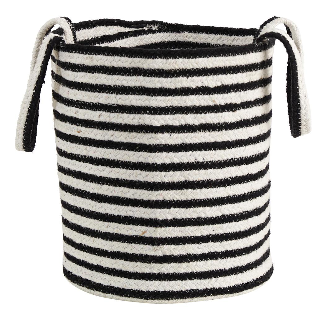 HomPlanti 13" Boho Chic Basket Handwoven Black and White Stripe