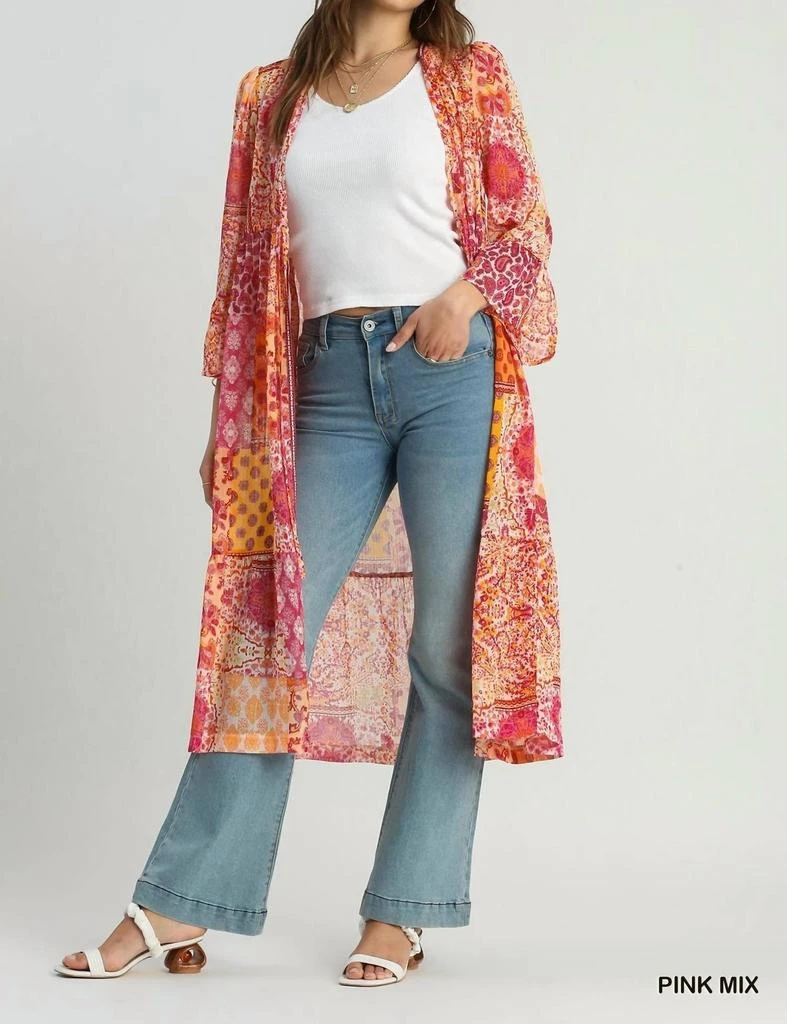 umgee Lurex Metallic Kimono In Pink