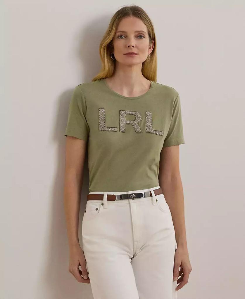 Ralph Lauren Women's Beaded-Logo Cotton Jersey Tee