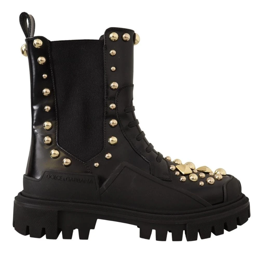 Dolce & Gabbana Studded Leather Combat Boots with Women's Embroidery 1
