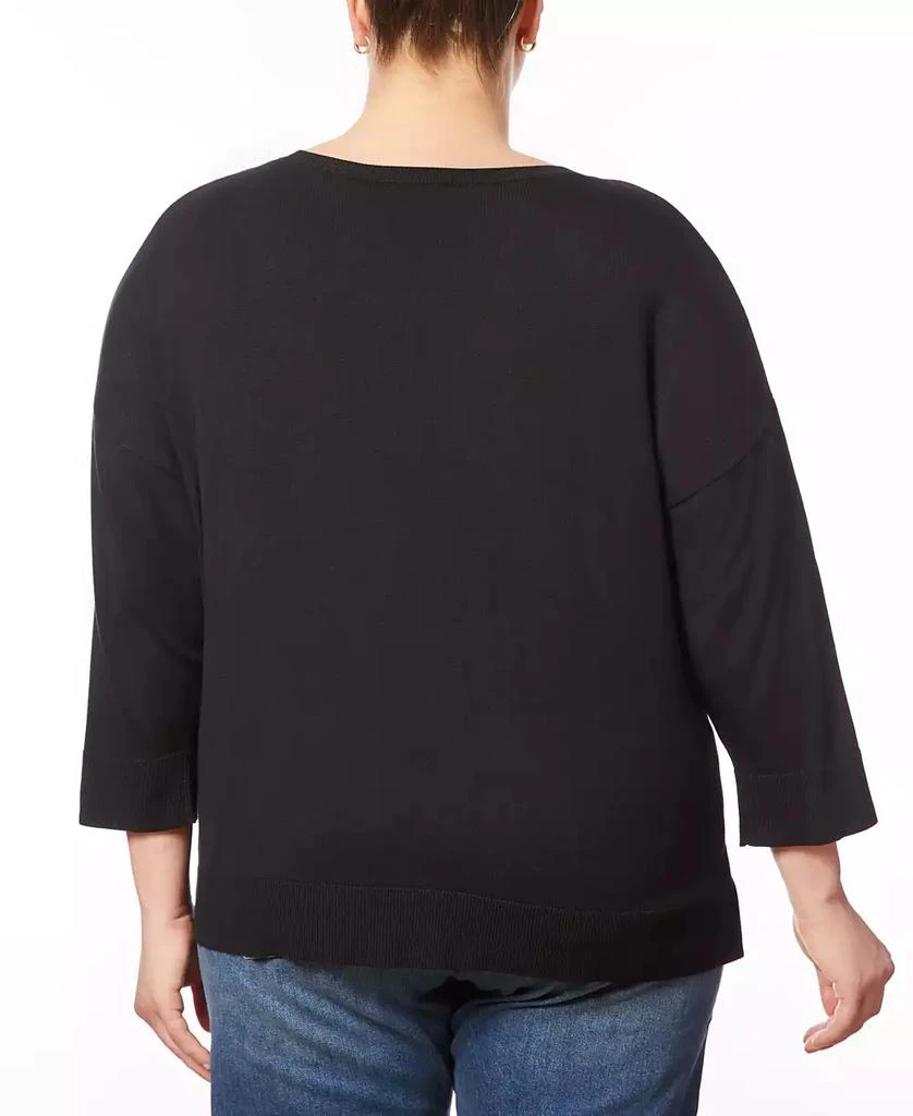 Melissa Paige Plus Size Cable-Knit Dropped-Shoulder 3/4-Sleeve Sweater 2