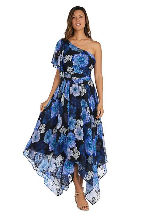 open lace back dress Baltic Born Womens Tatiana Velvet One Shoulder Maxi Dress | Navy