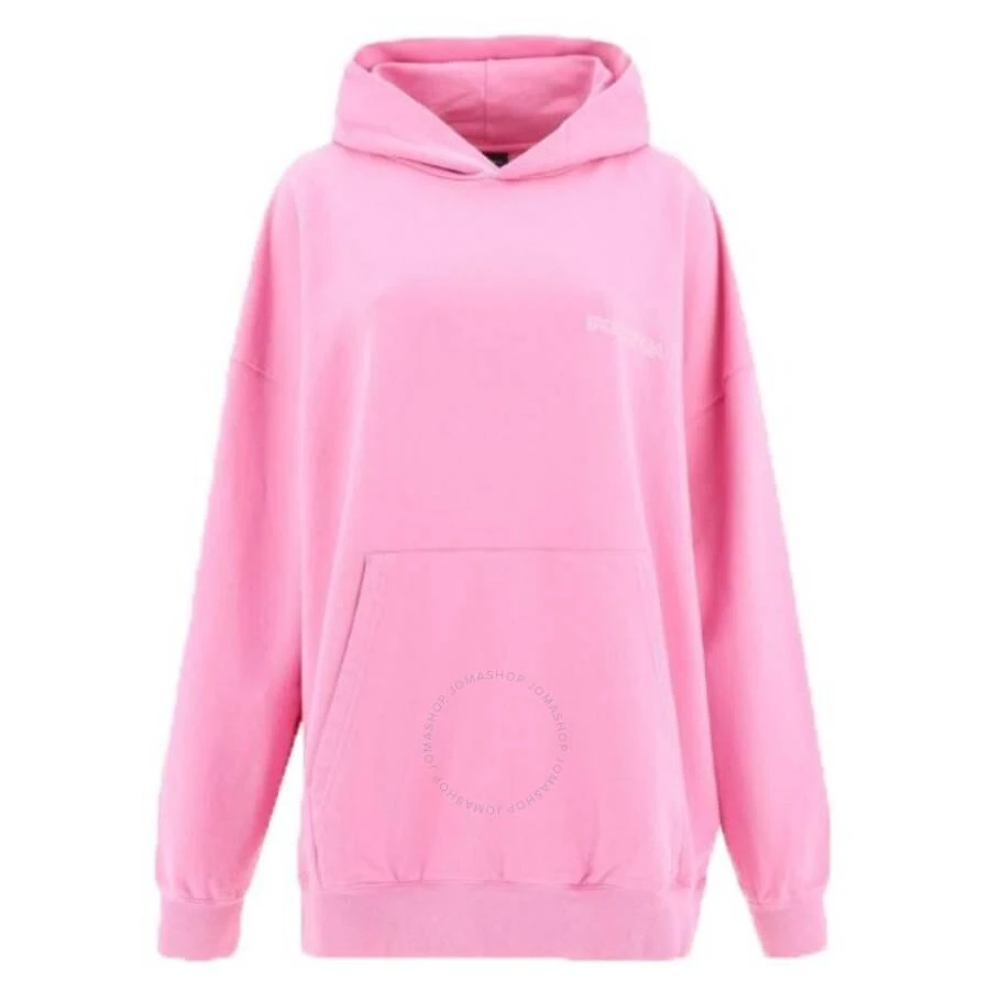 Balenciaga Pink Large Fit Logo Embroidered Hoodie 1