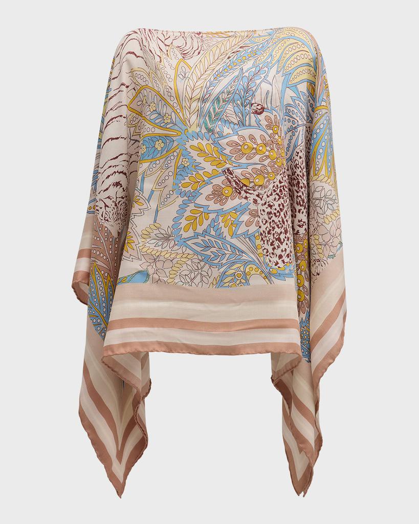 Rani Arabella Amazonia Pink Print Cashmere-Blend Poncho