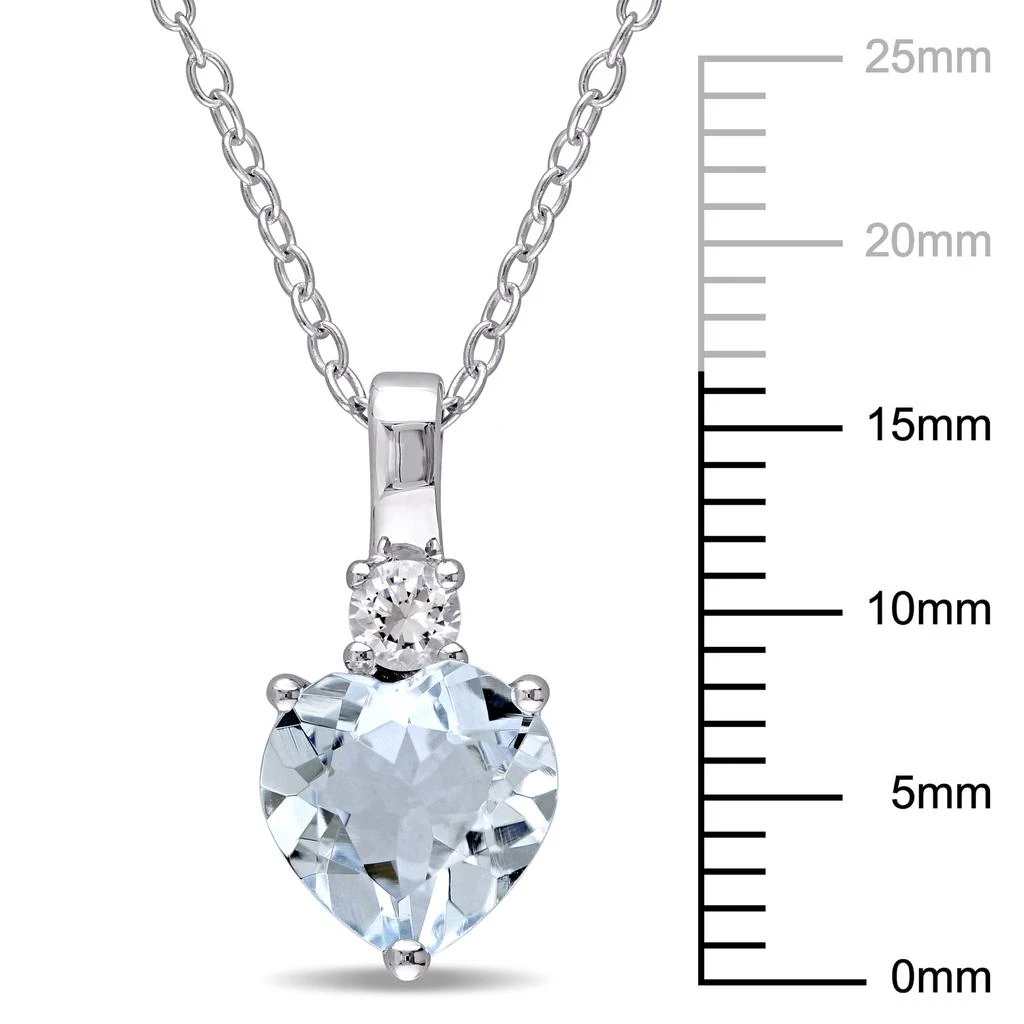 Mimi & Max 1 5/8ct TGW Aquamarine and Created White Sapphire Heart Pendant with Chain in Sterling Silver 3