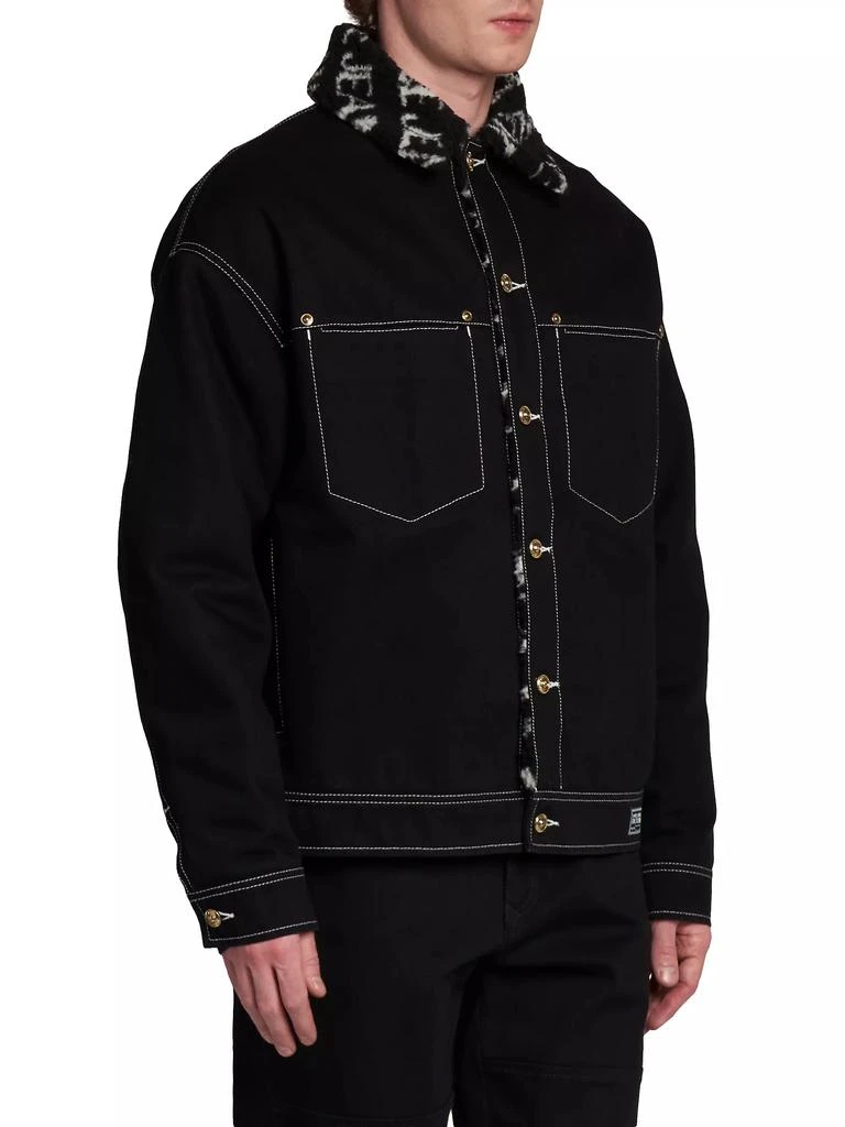 Versace Faux Fur-Trimmed Denim Trucker Jacket 4