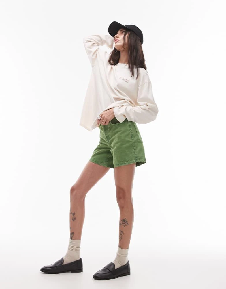 Topshop Topshop denim Editor shorts in green 2