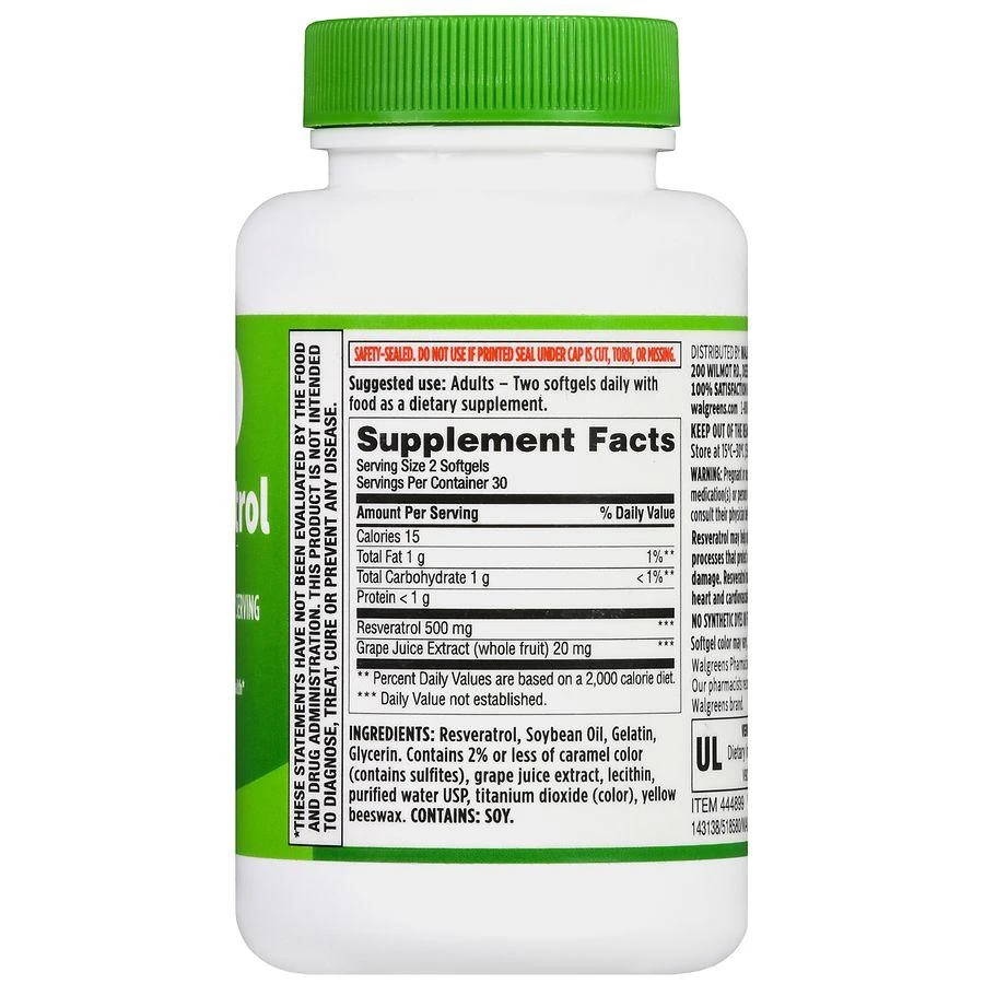 Walgreens Resveratrol 500 mg Softgels (30 days) 3