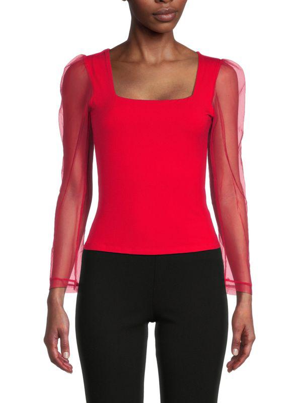 Lea & Viola Puff Sleeve Fitted Top